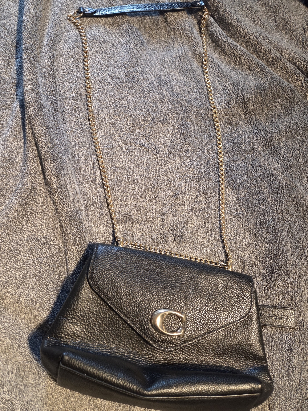 Coach Black Pebbled Leather Chain Shoulder Bag